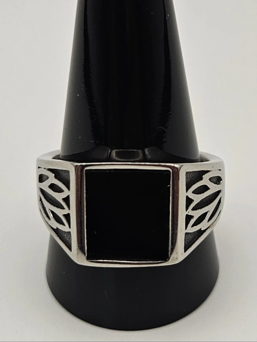 Men's Black Inlay Signet Ring Stainless Steel Size 10.5